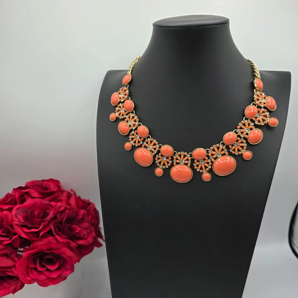 Банан Repubic коренастый коралл заявление ожерелье золотистый оранжевый камни кристалл - Изображение 1 из 4