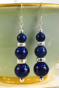 Raffinierte abgestufte Lapislazuli Chandelier Ohrringe in 0,925 Sterlingsilber - Bild 1 von 4