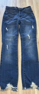 Jeans Risen para mujer cintura 28” talla 7 azul denim desgastado ajustado tobillo - Imagen 1 de 4