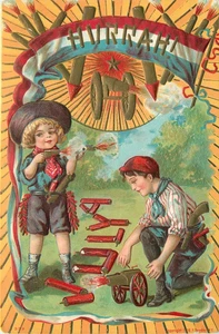 "Hurra. Postal en relieve de 4" de julio. Petardos con cañón e iluminación para niños - Imagen 1 de 2