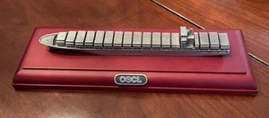 OOCL Metal model Cargo Ship, 7 inches long on wood base - Picture 1 of 3