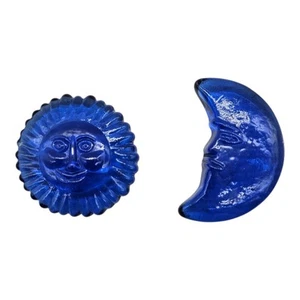 Lot 2 Cobalt Blue Glass Celestial Moon Sun Paperweights Boho Hippie Tarot Space - Picture 1 of 10