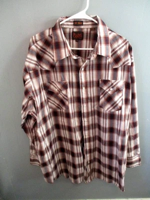 PLAIN'S WESTERN WEAR MEN'S BROWN PLAID SHIRT WITH PEARL SNAPS, SIZE 2X - Image 1 of 4