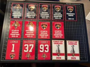 3 SIZES Florida Panthers Stanley Cup Retired Div Conf Pres DECAL Banner Set 2025 - Picture 1 of 17
