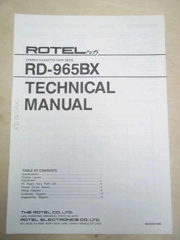 Rotel Service/Technical Manual~RD-965BX Cassette Tape Deck~Original - Image 1 of 1