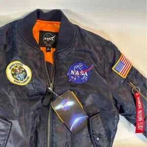 NWT NASA MA-1 Flight Jacket Bravo Series by Burks Bay Navy Bomber Unisex Youth S - Picture 1 of 12