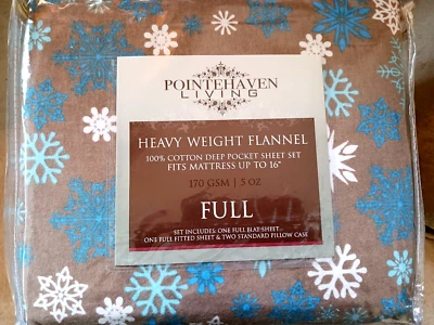 Pointehaven Heavy Weight Cotton Flannel Full Sheets Set Deep Pocket Snowflakes - Image 1 of 4