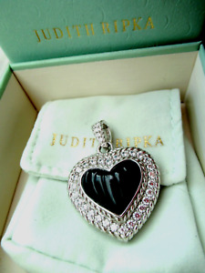 Judith Ripka Sterling Silver Carved Black Onyx Heart Diamonique Pendant Enhancer