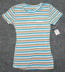 Rue21 T-Shirt Top Womens XS Multicolor Striped Short Sleeve Pockets Crew Tee New - Picture 1 of 12