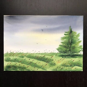 VTG Listed Artist Anna Johnson Oregon Field Tree & Birds Plein Air Watercolor - Picture 1 of 11