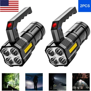 2x Super Bright 999000000 LM 4LED Torch Tactical Flashlight Lantern Rechargeable - Picture 1 of 21
