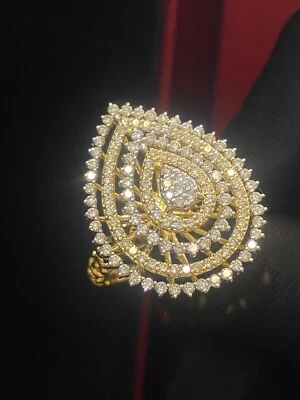 Superbe 1,90 Cts Rond Brillante Couper Diamants Halo Mariage Bague En 585 14K Or - Photo 1/4