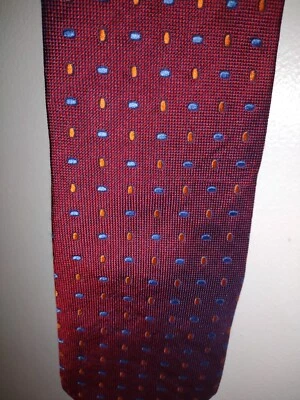 Corbata de seda para hombre Talbots roja con puntos ovalados azules y naranjas 100 % seda hecha en EE. UU. Foto 1 de 4