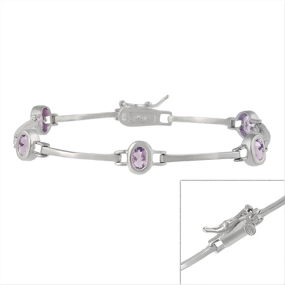Pulsera Estación Ovalada Amatista Plata 925, 7" Foto 1 de 1
