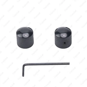 2 Pcs Black Set Screw Chrome Metal Guitar Dome Knobs for Telecaster or Bass Knob - Picture 1 of 7
