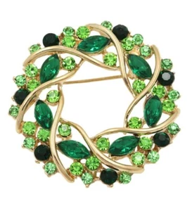 BROOCH Green Garland Rhinestone Crystal Pin-on Brooch Gift for Mum - Picture 1 of 4