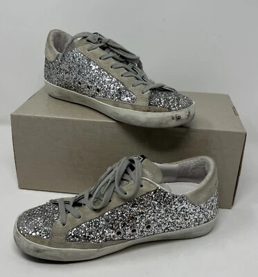Golden Goose White Glitter Leather Superstar Metallic Sock Sneakers Sz-36 - Image 1 of 4