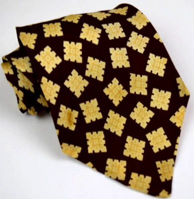 Галстук винтажный 30-е 40-е Charles Dillon Country Square Foulard 50,5 дюйма x 4 дюйма желтый Brn - Изображение 1 из 4