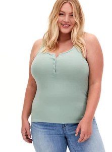 Womens Torrid Super Soft Rib Henley Tank Granite Green Size 0 12 Large NWT - Picture 1 of 4