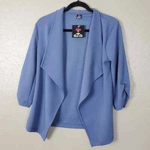 Neu mit Etikett Modern Jester Make-up Junkie Bags leichter blauer Blazer geraffte Ärmel Einheitsgröße - Bild 1 von 5