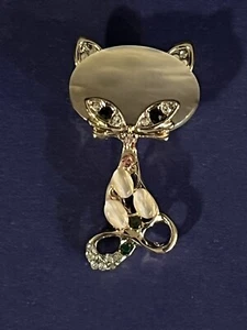 Fox Brooch Pin Opals & Rhinestones on Silver Tone - Picture 1 of 4