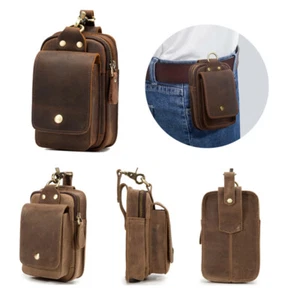 Leather Belt Waist Bag Cell Phone Pouch Holster Key Case Outdoor Tool Fanny Pack - Picture 1 of 14