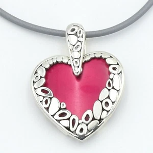 Silver Gray Cord Statement Necklace Pink Heart Pendant Set - Picture 1 of 4
