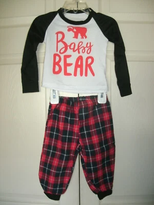 NUEVO Conjunto de 2 pijamas de oso bebé para niños talla 6 pantalones de franela a cuadros top tejido slvs largos Foto 1 de 2
