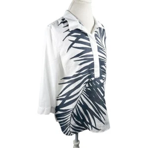 Chicos Tropical Palm Print 100% Linen Tunic Top Henley Button Size 1.5 = M NEW - Picture 1 of 12