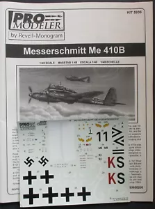 Pro Modeler escala 1/48 Messerschmitt Me 410 - Calcomanías del kit No. 85-5936 - Imagen 1 de 1