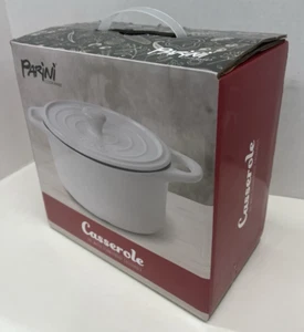 Parini Round 2 Qt White Casserole with Lid Ceramic Flameproof NEW IN BOX - Picture 1 of 2