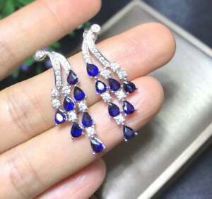 3.20Ct Pear Cut Sapphire Diamond Women's Drop/Dangle Earring 14K White Gold Over