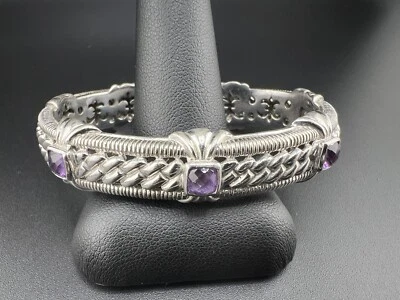 BRAZALETE JUDITH RIPKA PLATA ESTERLINA 925 AMATISTA BISAGRA 7" Foto 1 de 4