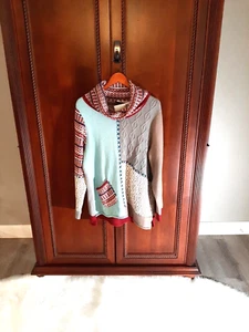 Coldwater Creek NWT $144 Womens 1X Media Color Block Cowl Neck Soft Sweater - Picture 1 of 13