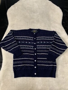 Cardigan Charter Club Justin donna blu medio con bottoni lana maglione floreale - Foto 1 di 6