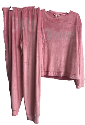 NWT Juicy Couture Cashmere Rose Velour Bling Shirt & Pants Pajama Set Size XL - Image 1 of 4