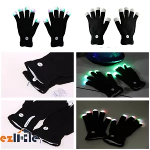 Rainbow Flow LED Light 1Pair Black Glove Rave Party Glow Game Night 6 modes - Picture 1 of 11