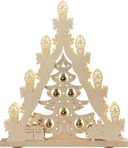 LED Lichterspitze 7 flg. Baum mit goldenene Kugeln LxHxT 38,0 x 43,0 x 4,5cm NEU - Picture 1 of 2