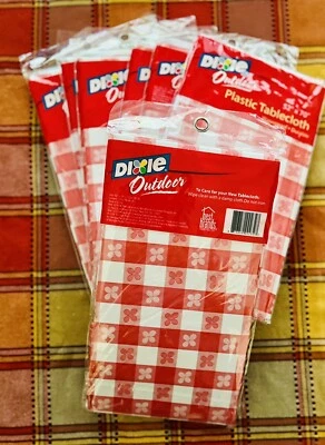 Dixie. Outdoor Plastic Picnic Red Checkered Tablecloths. 52" x 70". 7 pcs. - Image 1 of 4