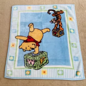 Vintage Disney Winnie the Pooh Tigger Blocks Blue Plush Baby Blanket Lovey Minky - Picture 1 of 11