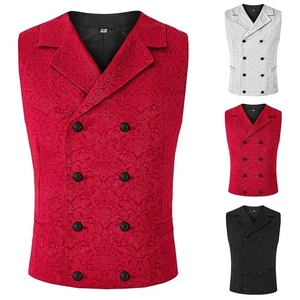 Classic Double Breasted Waistcoat Men's Gothic Steampunk Vest Slim Fit - Picture 1 of 25