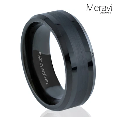 🔥 Anillo de carburo de tungsteno negro dos tonos cepillado alianza de boda hombres joyería 8 mm 6 mm Foto 1 de 4