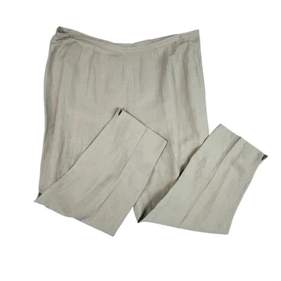 Pantalones de pierna ancha Lauren Ralph Lauren para mujer mezcla de lino seda beige talla 16W Foto 1 de 4