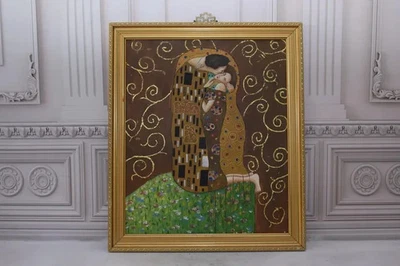 Pintura Estilo Gustav Klimt - Pintura Abstracta sobre Madera - Obra de Arte Pintura Beso Foto 1 de 4