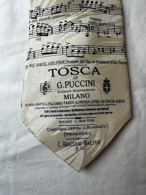 Museum Artifacts Tosca di G. Puccini Silk Musical Note Tie Handmade - Image 1 of 4
