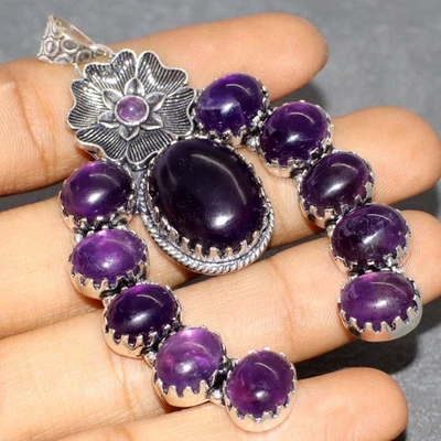 Horseshoe Natural Amethyst Cluster Gemstone Handmade Pendant 3" GW - Image 1 of 3