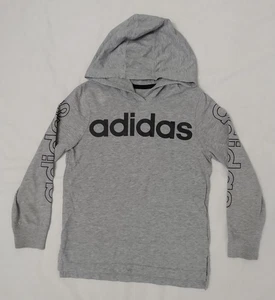 KIDS ADIDAS T-SHIRT HOODIE GREY BLACK SIZE 5 COTTON POLYESTER - Picture 1 of 4