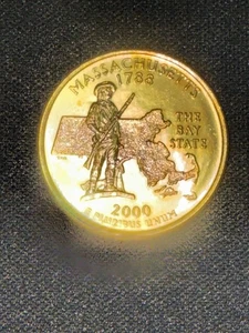 2000 Limited Edition Massachusetts Gold Plated UNC State Quarter  - Picture 1 of 5