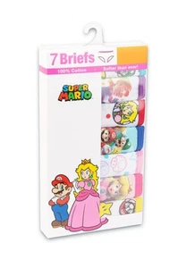 Super Mario, Princess Peach, Mario, Girls Size 4 Briefs 100% Cotton -7 Pair Pack - Picture 1 of 4