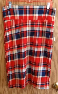 Lularoe Red Blue Plaid Knee Length Size Large Pull On Skirt Cassie SZ L NEW - Picture 1 of 6